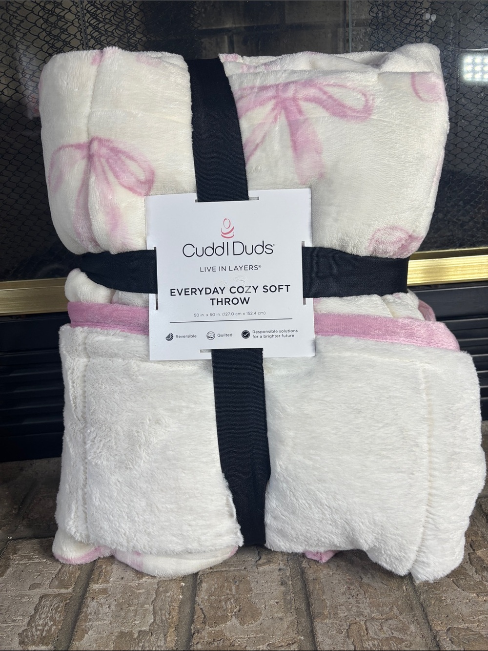 Cuddl Duds Everyday Cozy Soft Throw Blanket Pink Ribbon Bow 50"x60" GIFT NEW